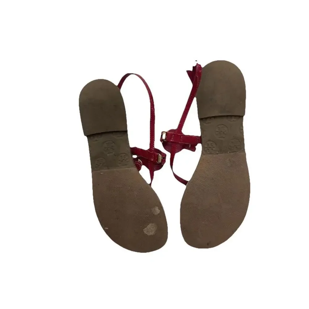 Tory Burch Deep Pink Dillan Sandals Thong With Gold Logo‎ Size us 8 H72